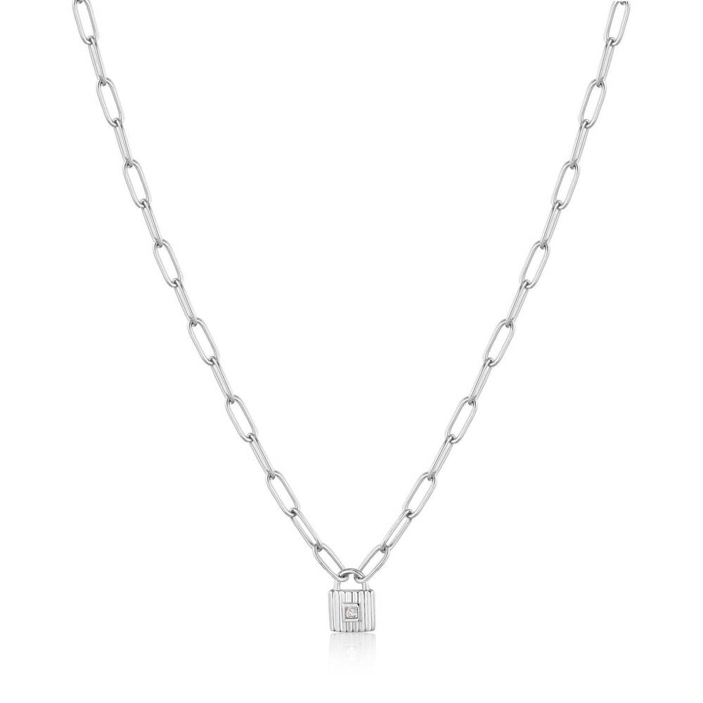 NEW ANIA HAIE women's under lock & key padlock necklace in silver